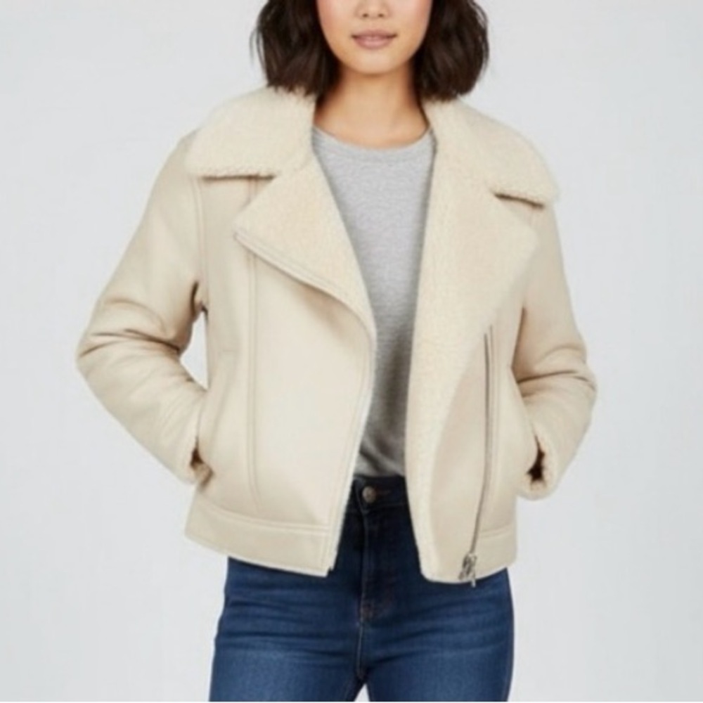 Abercrombie and Fitch Vegan Leather Shearling Biker Jacket